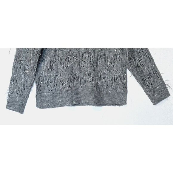 New Chico's Gray Wool blend Sequins Feather Pullover Sweater Top - Picture 10 of 15